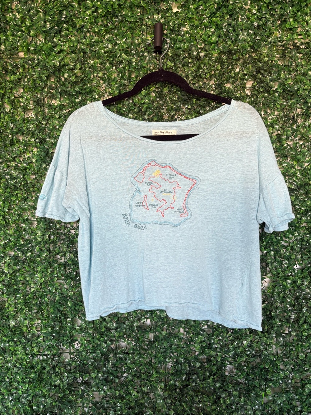 We The Free Light Blue Cropped Graphic Bora Bora Tee